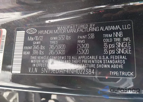 2022 Hyundai Santa Cruz Limited z USA, uszkodzony, nr VIN 5NTJEDAF4NH022384